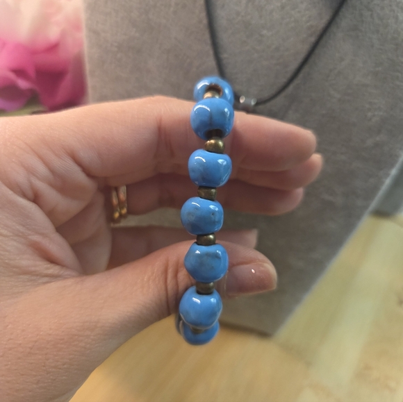 Blue Jewelry Set in Faux Leather Chord - Picture 6 of 6